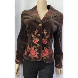 Will Smith Velour Brown Embroidered ARTSY Blazer Jacket Flowers Size M #C